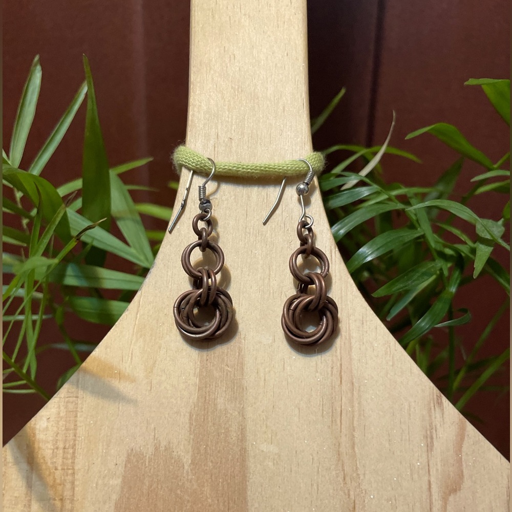 Bronze circles linked & stacked earrings